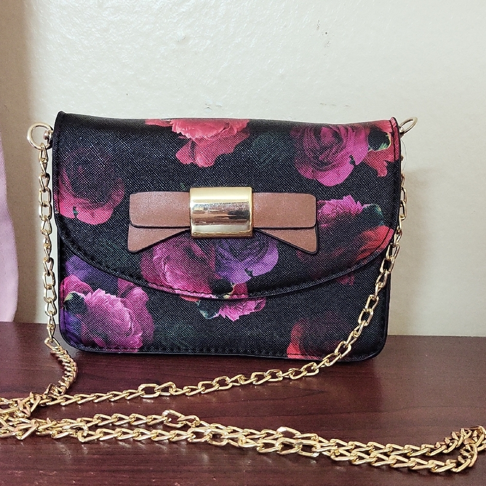 NWOT Floral Black Crossbody Mini Bag